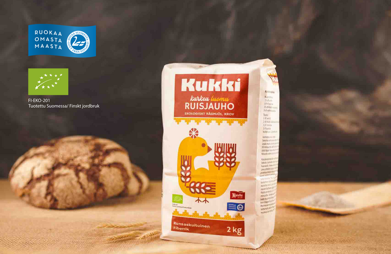 kukki-luomuruisjauhopussi, ruisleip&auml; ja jauhoja