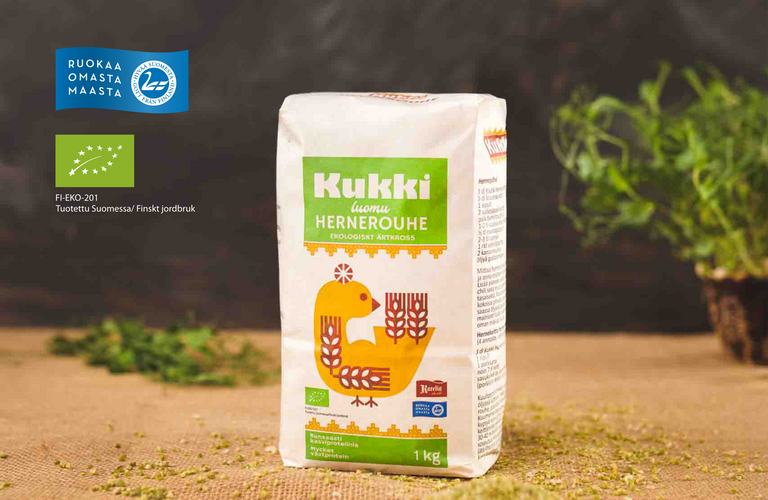 kukki-hernerouhepussi, herneenversoja ja hernerouhetta